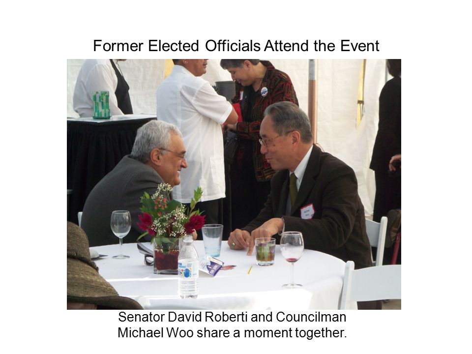 Senator David Roberti and Councilman Michael Woo share a moment together.
