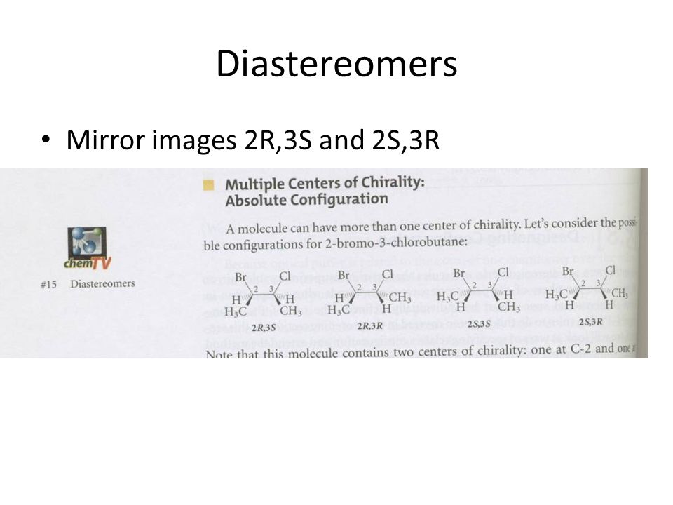 Diastereomers Mirror images 2R,3S and 2S,3R 2R3R and 2S3S