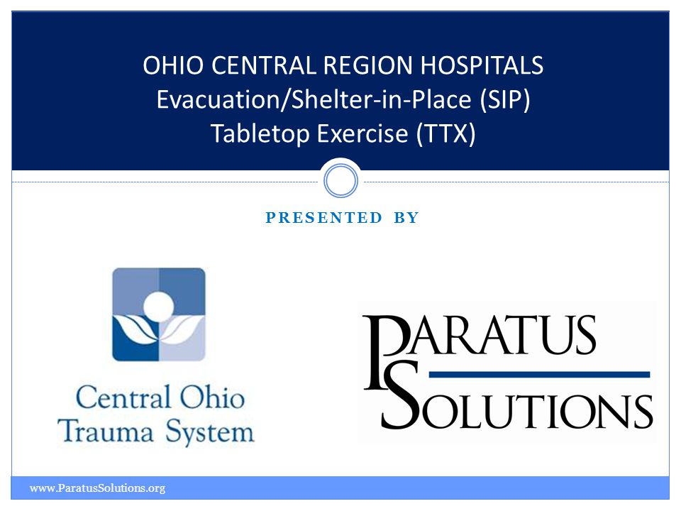 PRESENTED BY OHIO CENTRAL REGION HOSPITALS Evacuation/Shelter-in-Place (SIP) Tabletop Exercise (TTX)