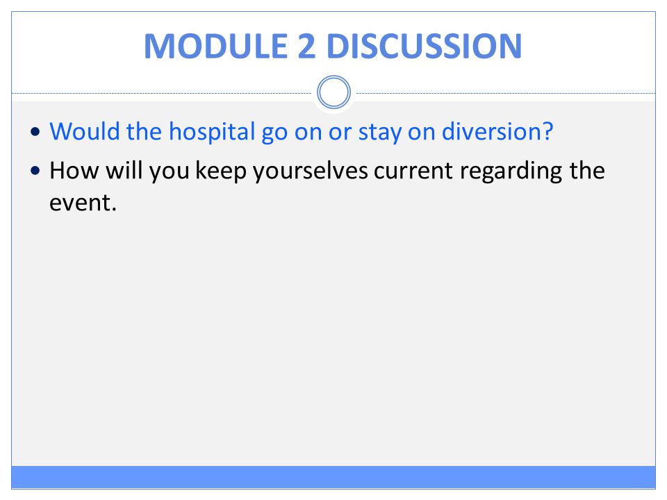 MODULE 2 DISCUSSION Would the hospital go on or stay on diversion.