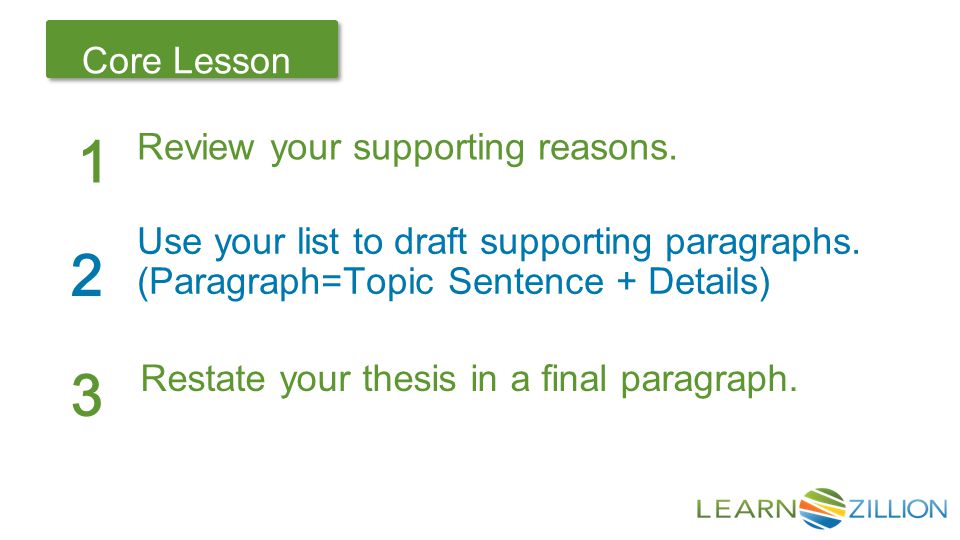 Let’s Review Core Lesson 1 2 Use your list to draft supporting paragraphs.