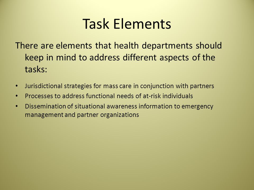 Function 1: Determine public health role in mass care operations How can health departments identify their roles and support mass care operations.