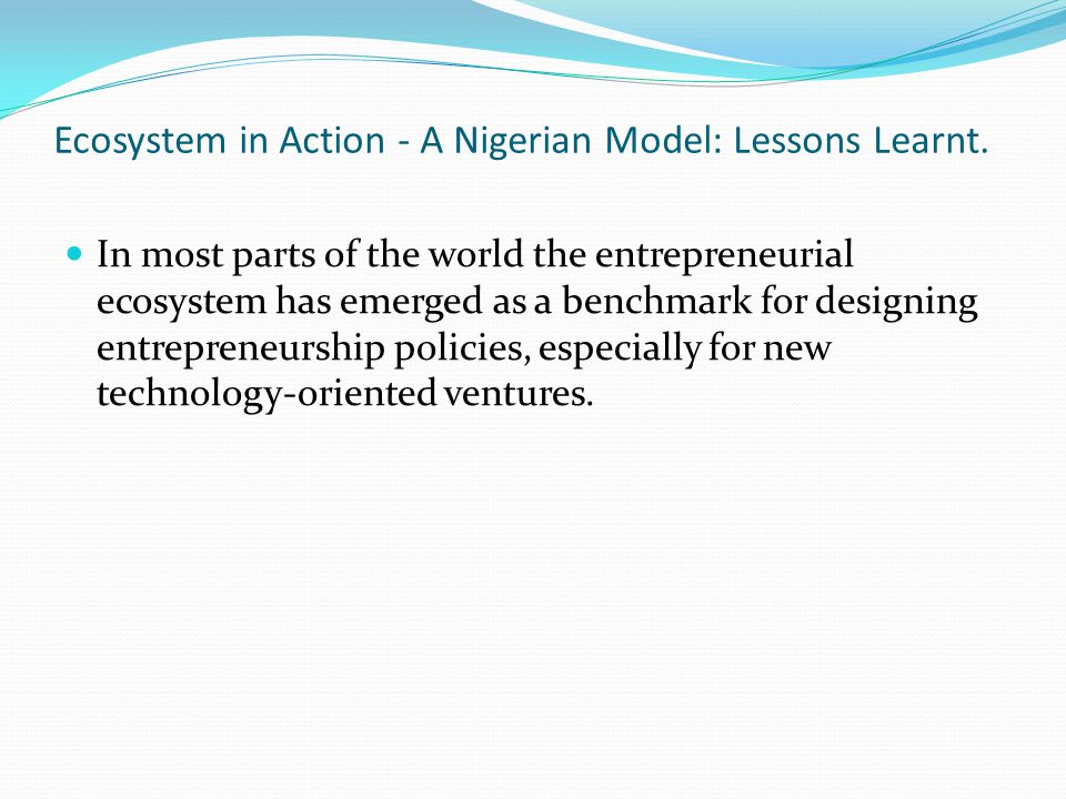 Ecosystem in Action - A Nigerian Model: Lessons Learnt.