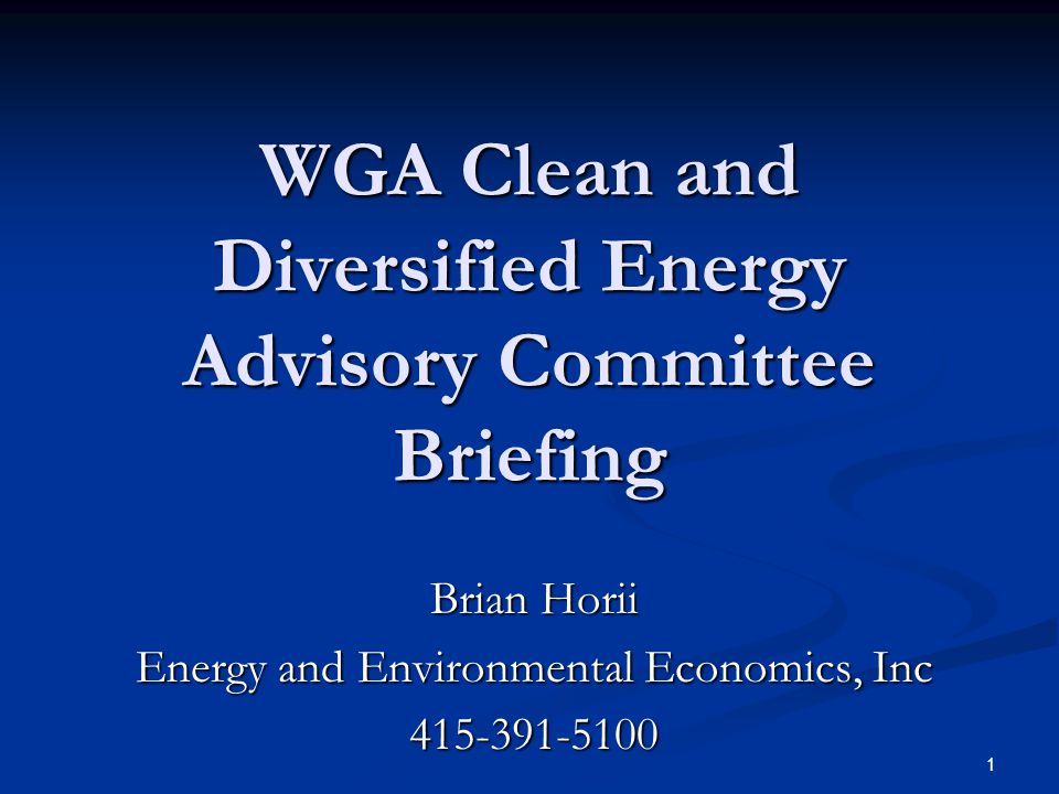 1 WGA Clean and Diversified Energy Advisory Committee Briefing Brian Horii Energy and Environmental Economics, Inc