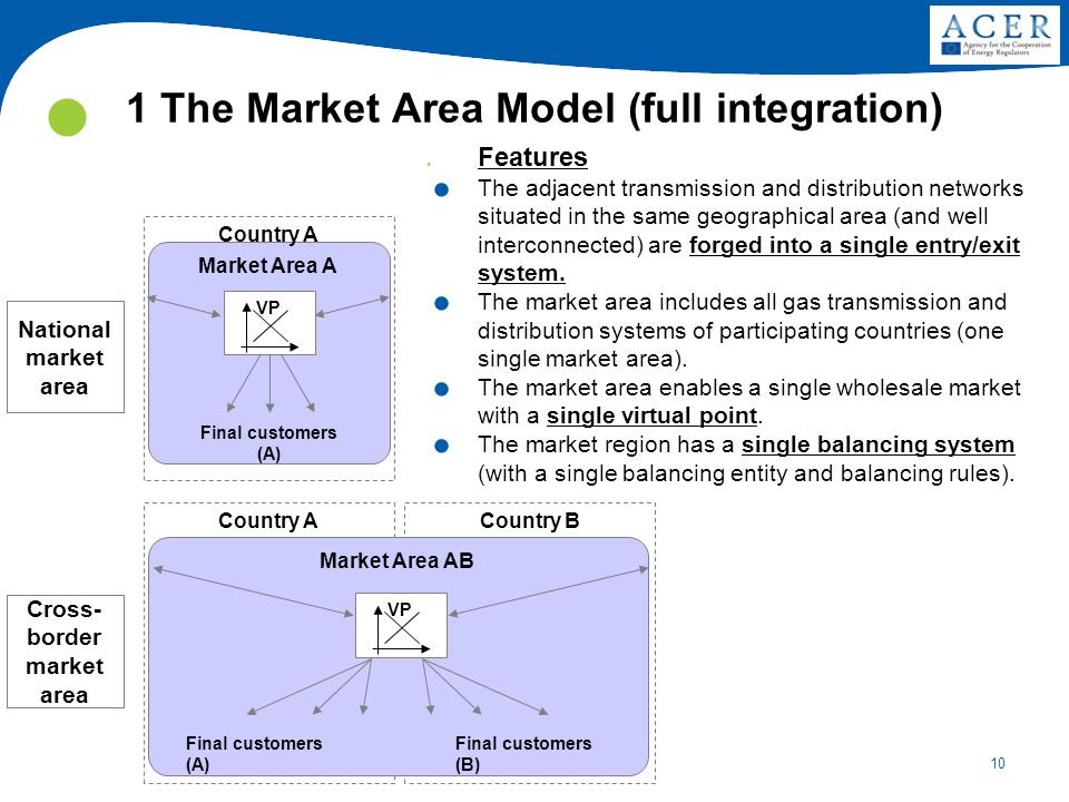 10 1 The Market Area Model (full integration) Market Area A Country A Country B Market Area AB Cross- border market area National market area Final customers (A) Final customers (B) VP Final customers (A) VP.
