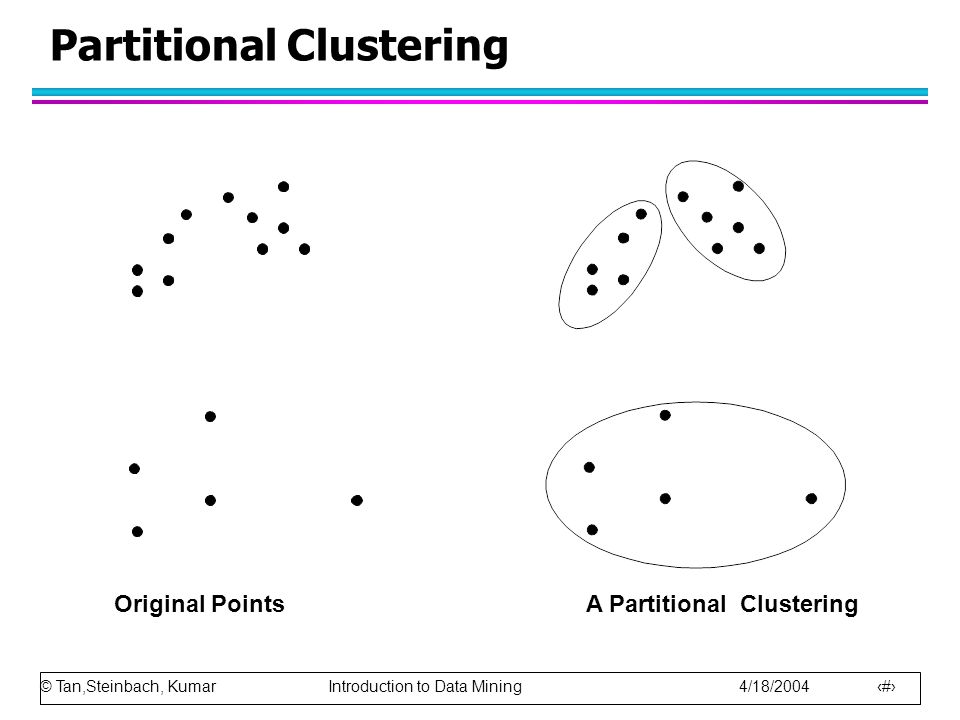 © Tan,Steinbach, Kumar Introduction to Data Mining 4/18/ Partitional Clustering Original Points A Partitional Clustering