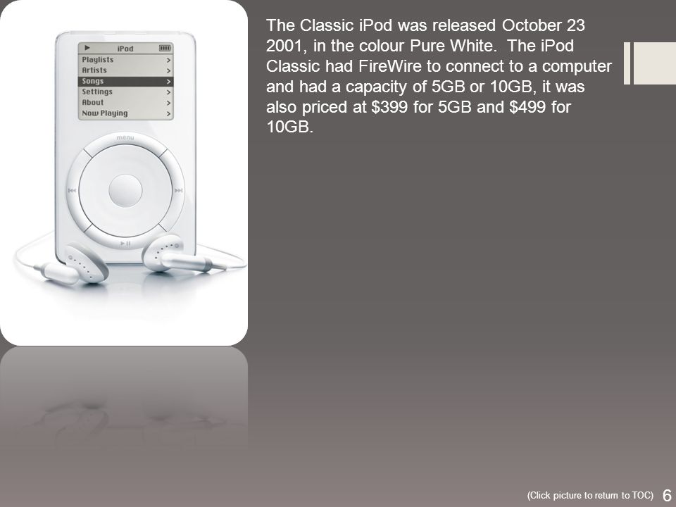 The Classic iPod was released October , in the colour Pure White.