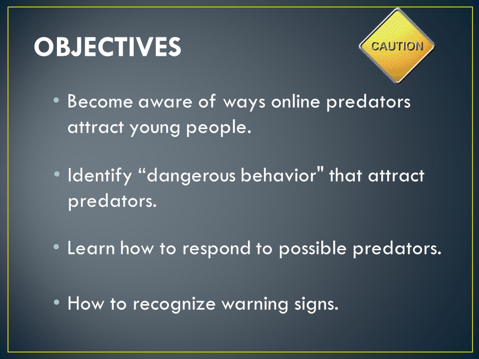 OBJECTIVES Become aware of ways online predators attract young people.