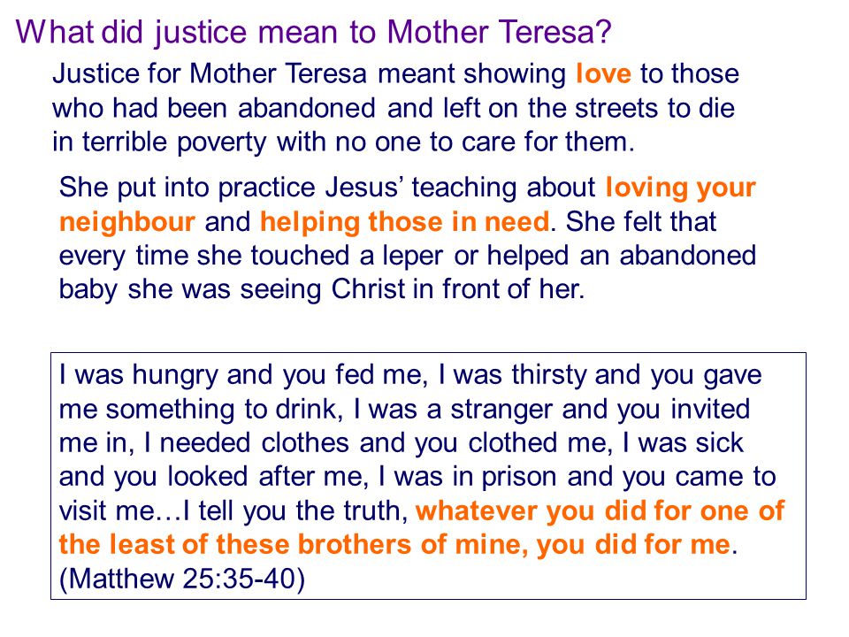 What did justice mean to Mother Teresa.