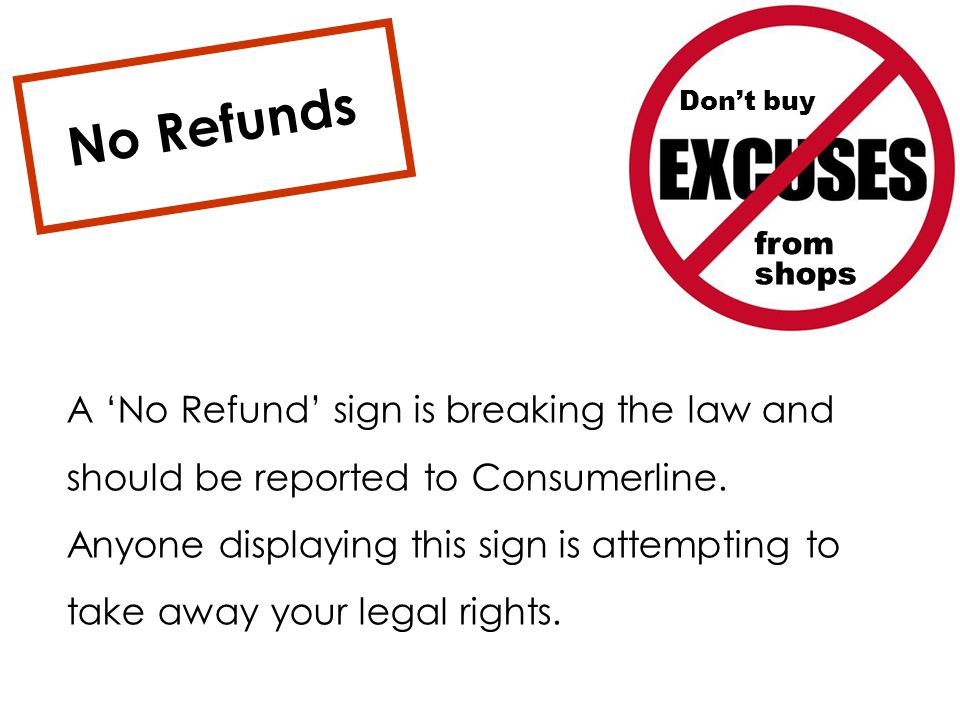 A ‘No Refund’ sign is breaking the law and should be reported to Consumerline.