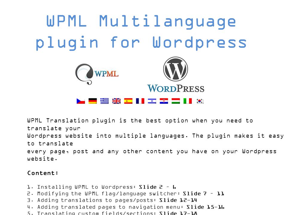WPML Translation plugin is the best option when you need to translate your Wordpress website into multiple languages.