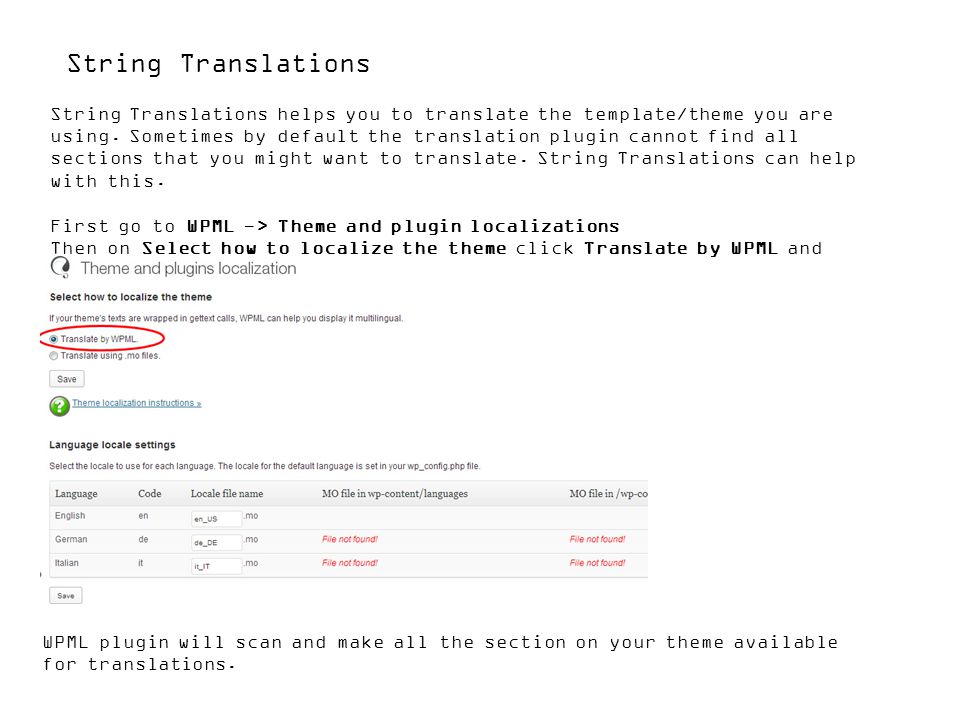 String Translations String Translations helps you to translate the template/theme you are using.
