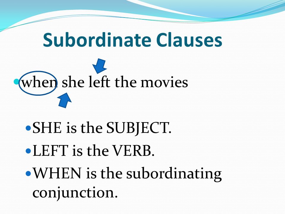 Subordinate Clauses when she left the movies SHE is the SUBJECT.