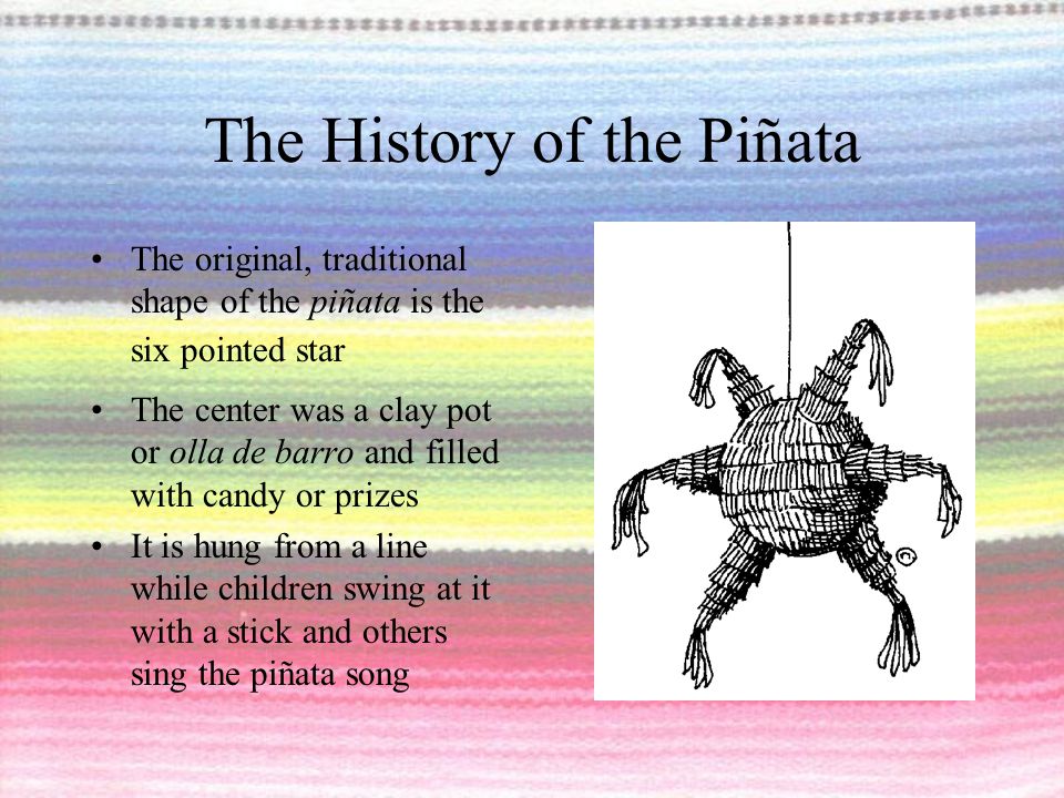 Piñatas “The” Latino Party Game. The History of the Piñata The original,  traditional shape of the piñata is the six pointed star The center was a  clay. - ppt download