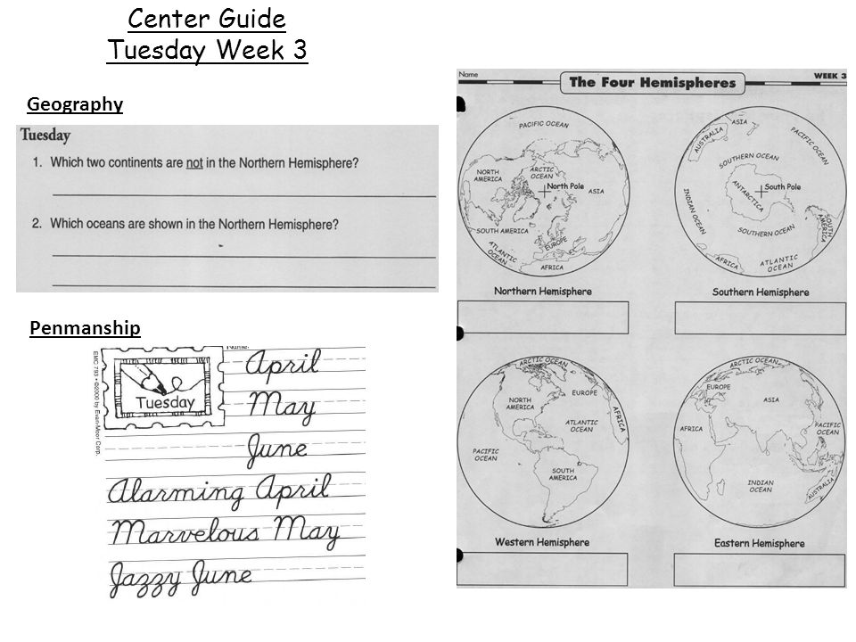 Center Guide Tuesday Week 3 Geography Penmanship