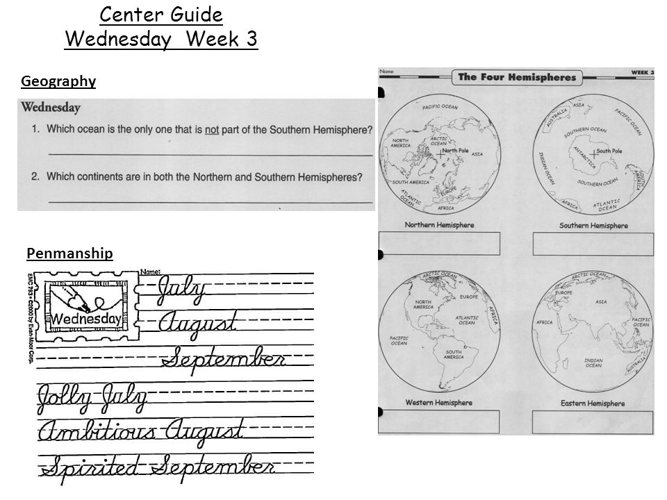 Center Guide Wednesday Week 3 Geography Penmanship