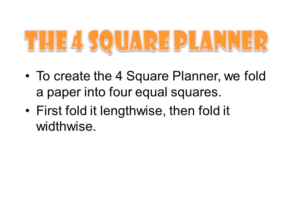 To create the 4 Square Planner, we fold a paper into four equal squares.