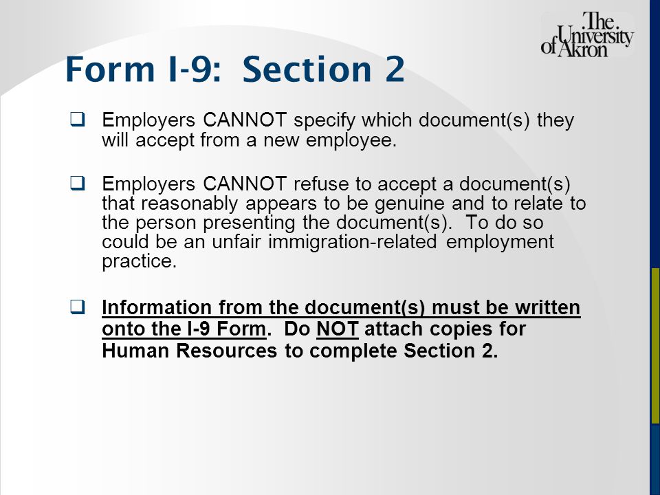 Employers CANNOT specify which document(s) they will accept from a new employee.