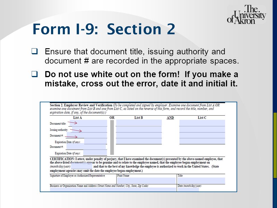  Ensure that document title, issuing authority and document # are recorded in the appropriate spaces.