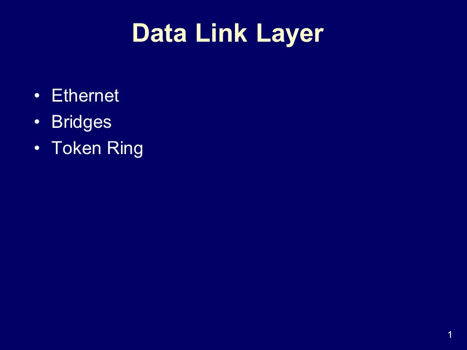 1 Data Link Layer Ethernet Bridges Token Ring