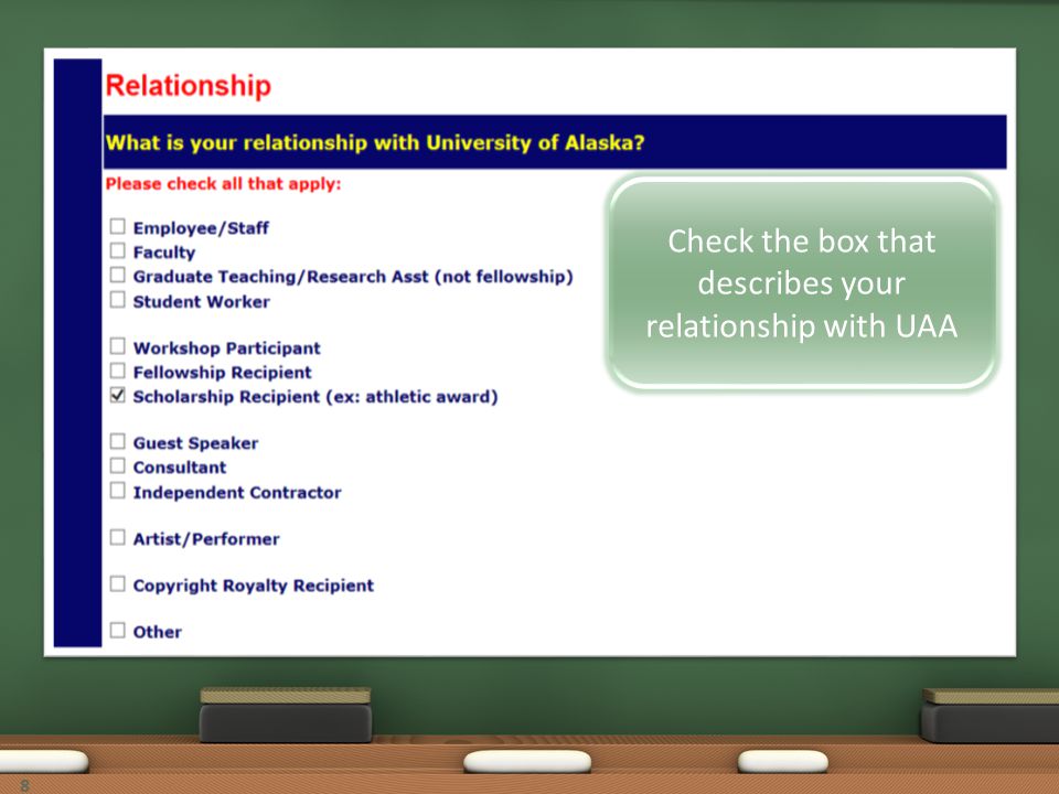 Check the box that describes your relationship with UAA 8