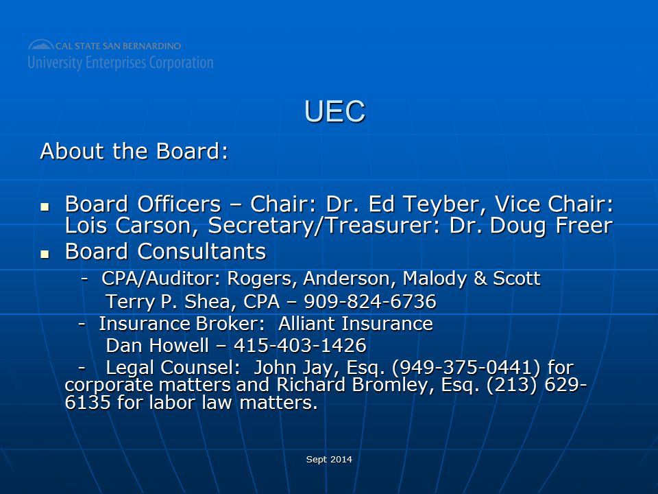 UEC About the Board: Board Officers – Chair: Dr.