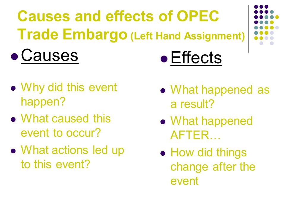 Causes and effects of OPEC Trade Embargo (Left Hand Assignment) Causes Why did this event happen.