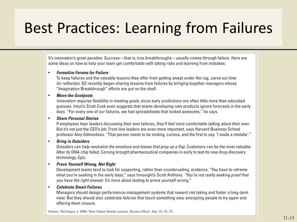 Best Practices: Learning from Failures 11-14
