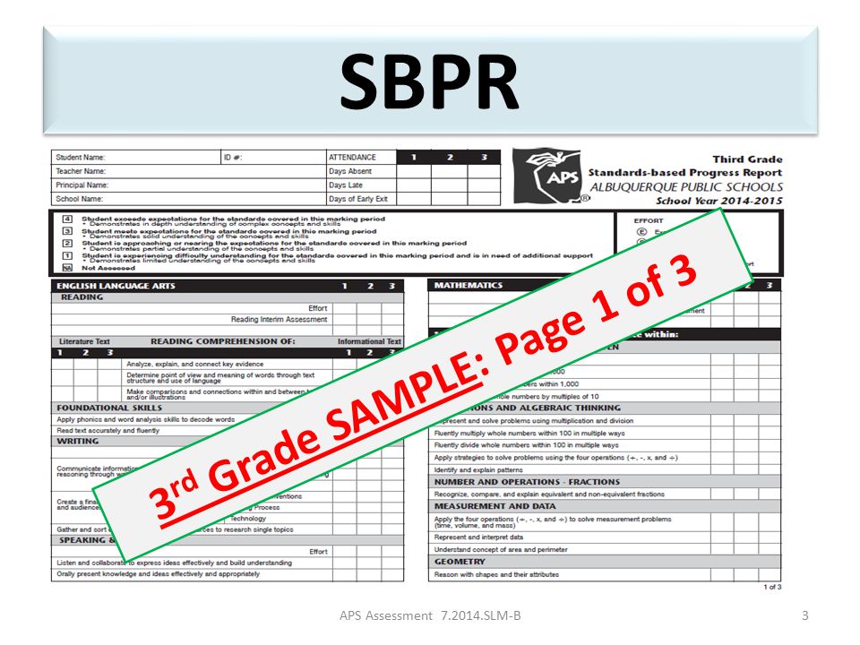 SBPR APS Assessment SLM-B3 3 rd Grade SAMPLE: Page 1 of 3