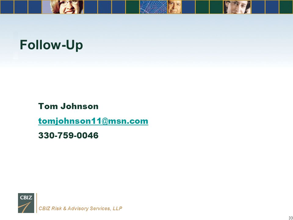 CBIZ Risk & Advisory Services, LLP Follow-Up Tom Johnson
