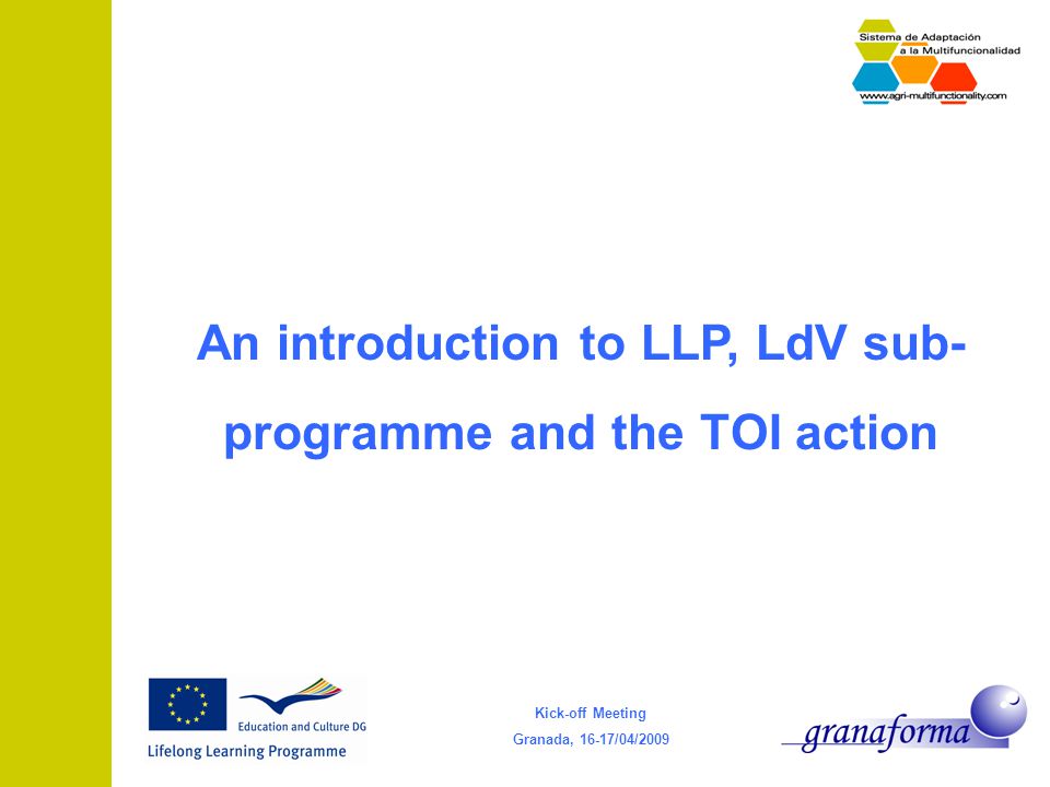 Kick-off Meeting Granada, 16-17/04/2009 An introduction to LLP, LdV sub- programme and the TOI action