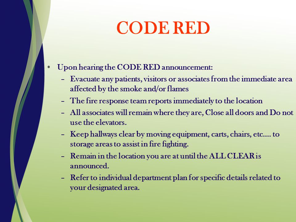 Emergency Procedures Security Emergency Codes Code Red Fire Code Orange Bomb Threat Code White Disaster Code Gray Tornado Code Pink Infant Child Ppt Download