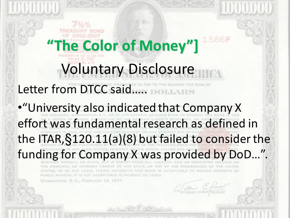 The Color of Money ] Voluntary Disclosure Letter from DTCC said…..