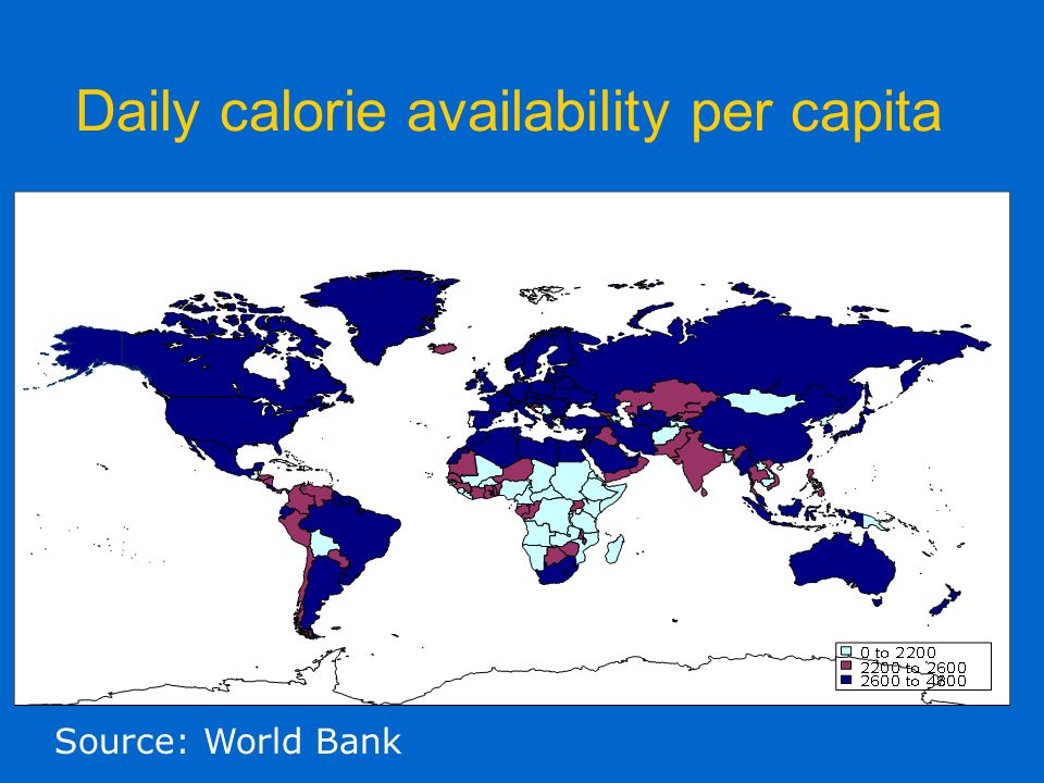 Daily calorie availability per capita Source: World Bank
