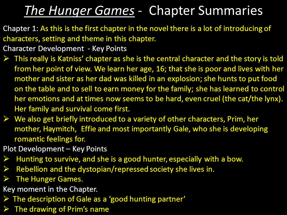 The Hunger Games Chapter Summaries Summaries adapted - ppt download
