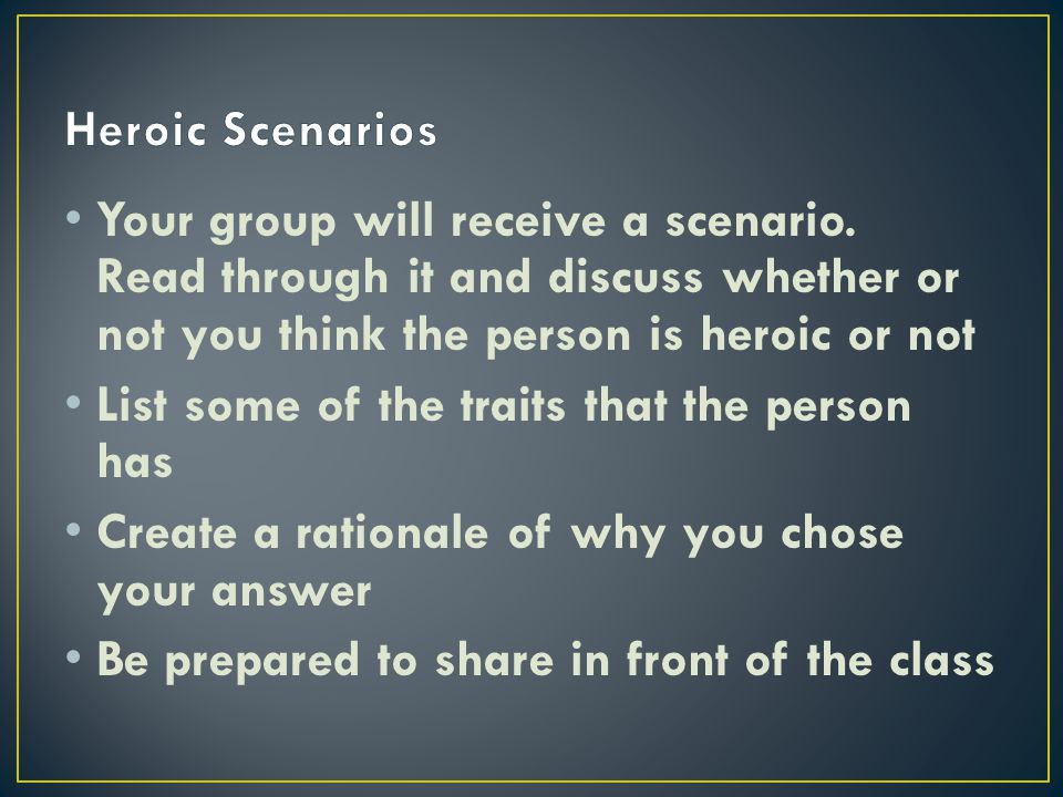Your group will receive a scenario.