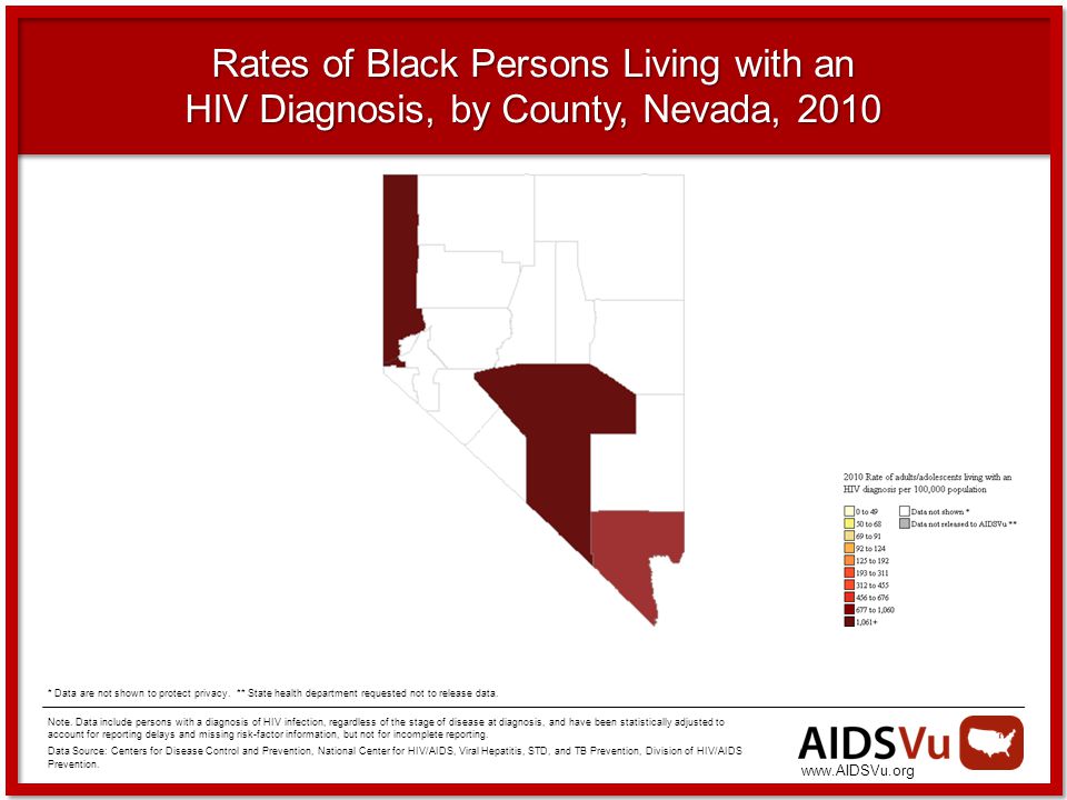 Rates of Black Persons Living with an HIV Diagnosis, by County, Nevada, 2010 Note.