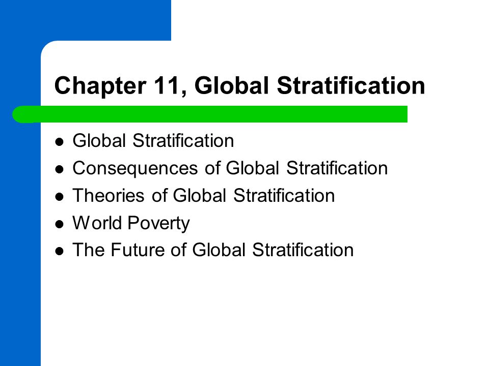 Chapter 11, Global Stratification Global Stratification Consequences of Global Stratification Theories of Global Stratification World Poverty The Future of Global Stratification