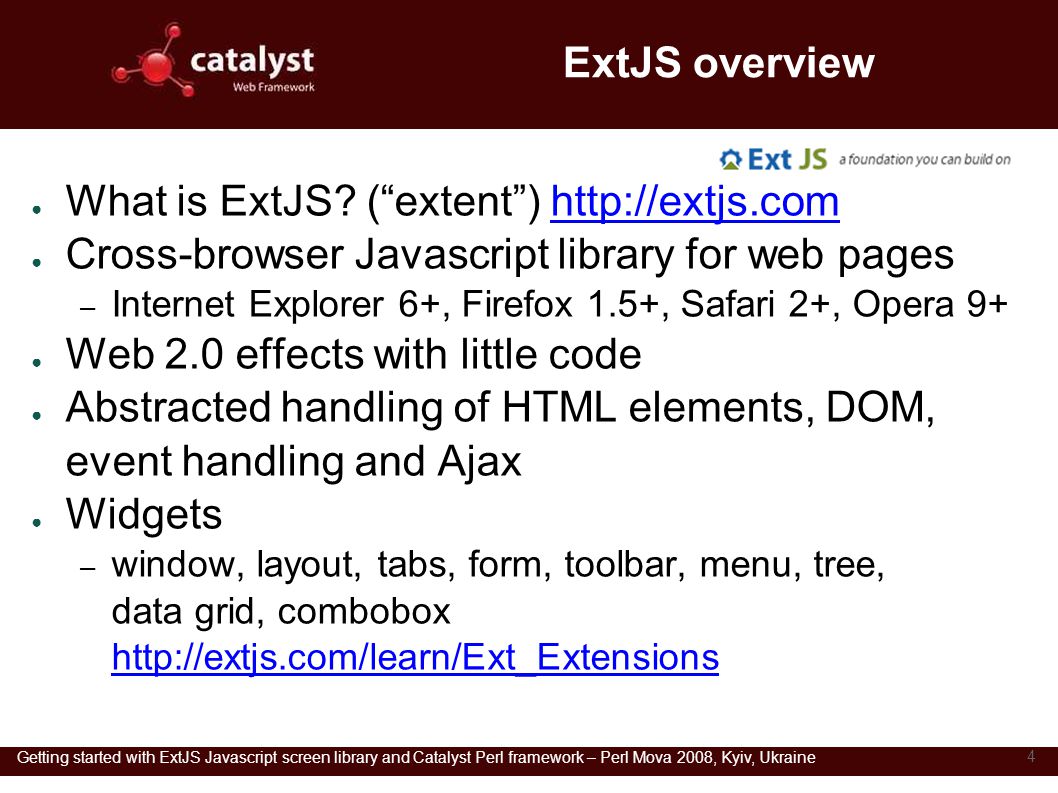 Getting started with ExtJS Javascript screen library and Catalyst Perl ...