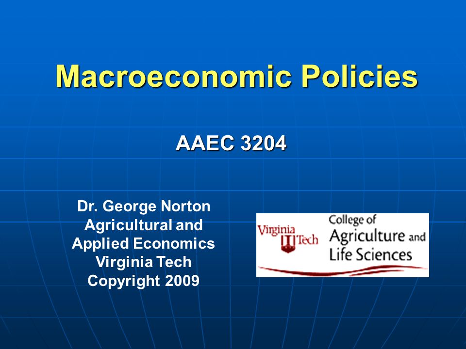 Macroeconomic Policies Dr.