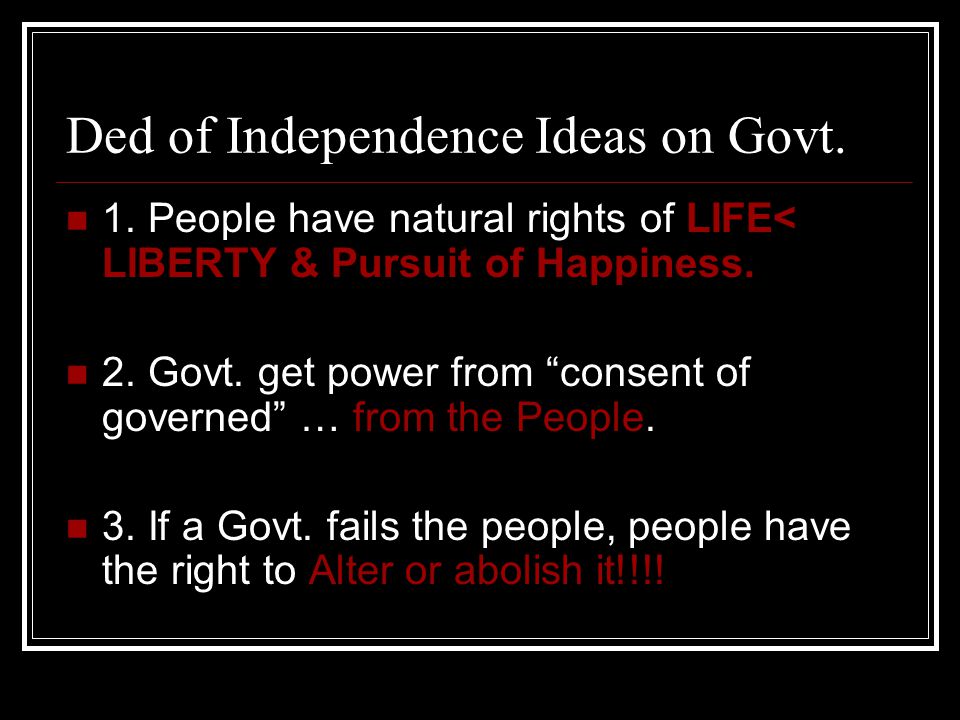 Ded of Independence Ideas on Govt. 1.