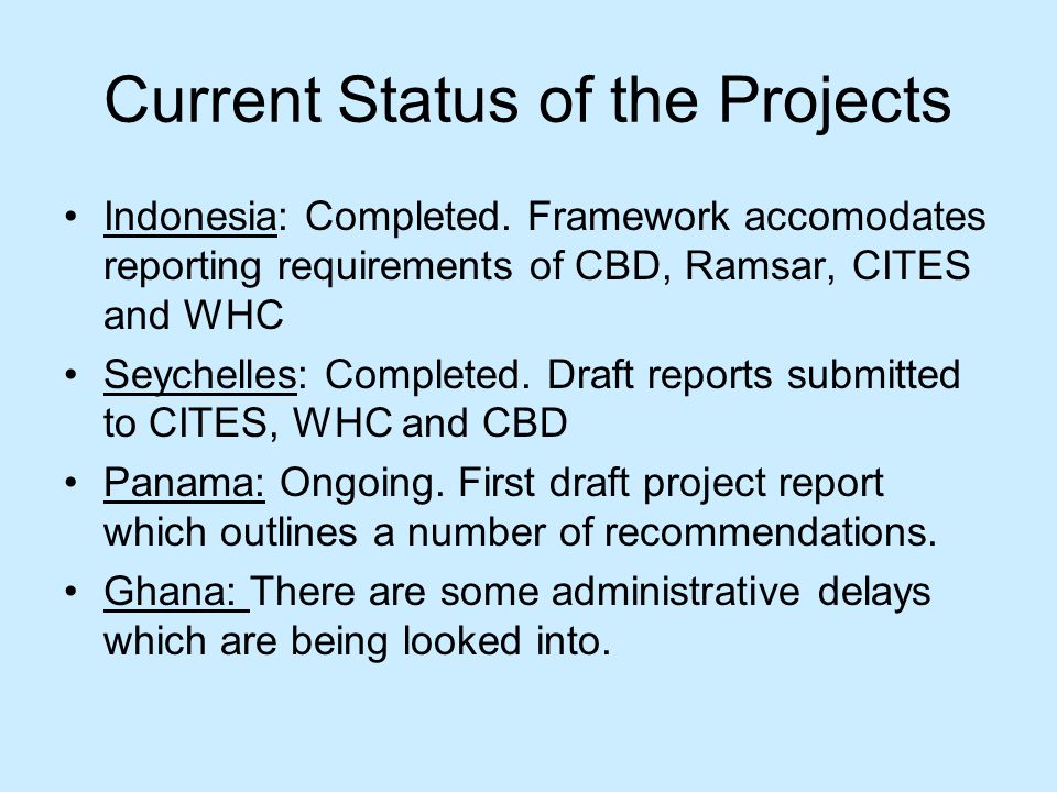 Current Status of the Projects Indonesia: Completed.