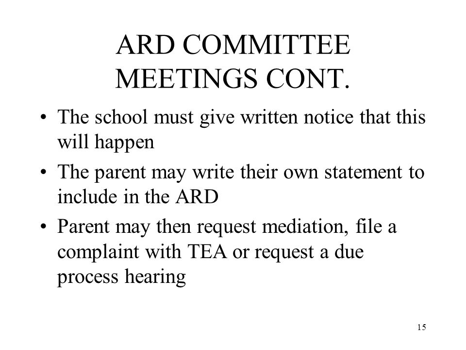 15 ARD COMMITTEE MEETINGS CONT.