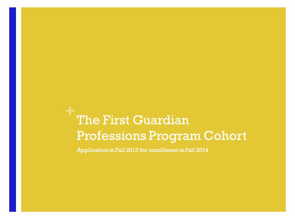 + The First Guardian Professions Program Cohort Application in Fall 2013 for enrollment in Fall 2014