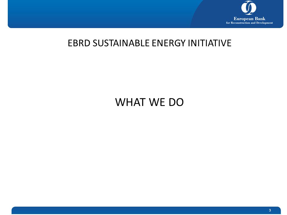 3 WHAT WE DO EBRD SUSTAINABLE ENERGY INITIATIVE