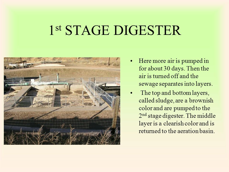 1 st STAGE DIGESTER Here more air is pumped in for about 30 days.