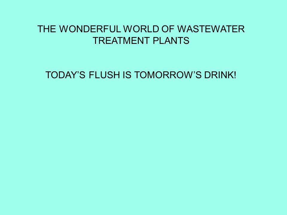 THE WONDERFUL WORLD OF WASTEWATER TREATMENT PLANTS TODAY’S FLUSH IS TOMORROW’S DRINK!