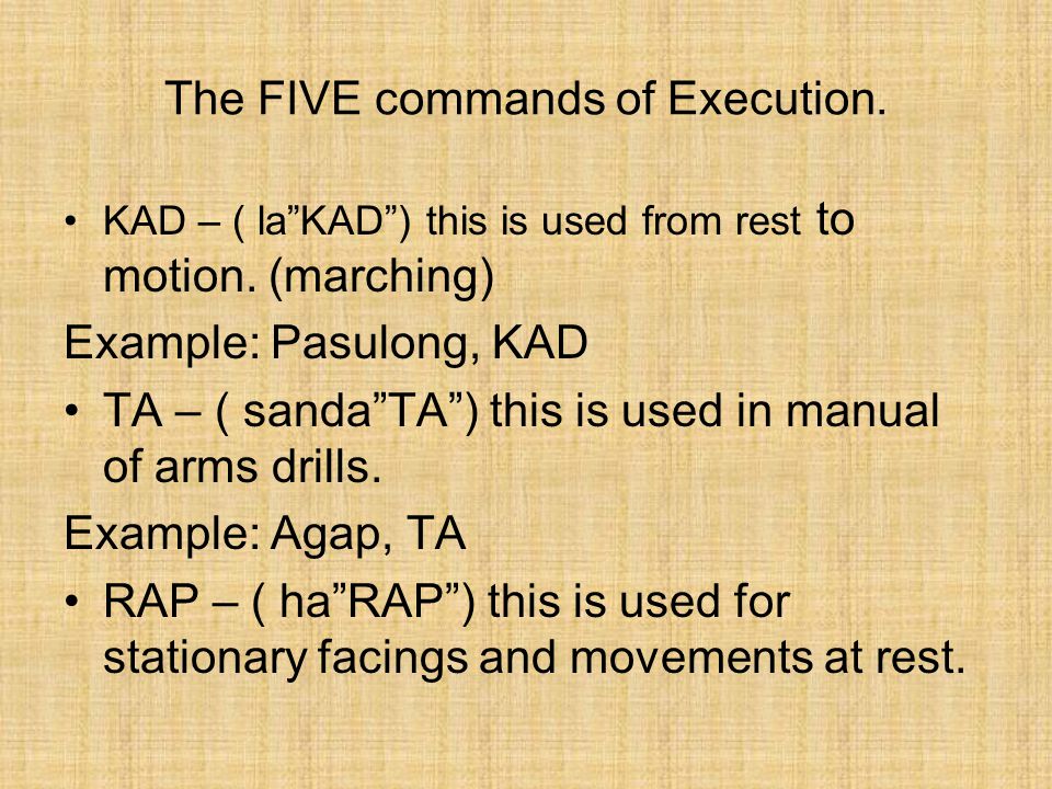 The Command of Execution – is the part of the drill command which tells when the movement is to be done.