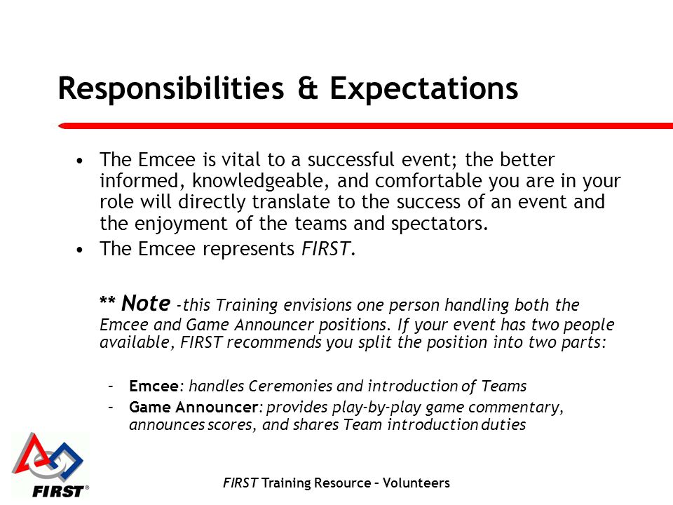First Training Resource Volunteers Fll Master Of Ceremonies Ppt Download