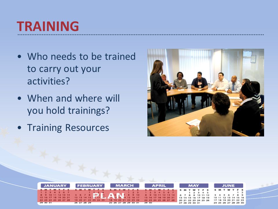 Who needs to be trained to carry out your activities.